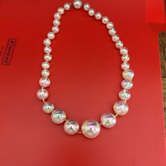 VTG AB Finish Clear Lucite Beaded Necklace - Picture 6 of 14